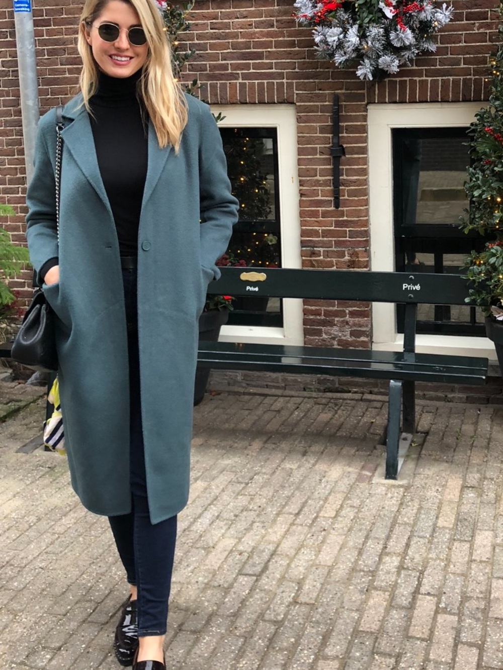 Sandro Teal Long Wool Oversized Coat